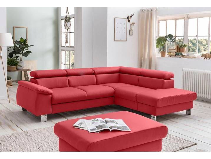 Polstergarnitur COTTA Komaris L-Form , rot, B:249cm, Sitzmöbel-Sets, Set bestehend aus: Ecksofa mit Kopfteilverstellung & Hocker von Cotta
