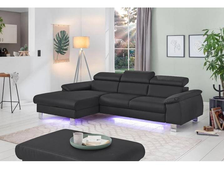 Polstergarnitur COTTA Komaris L-Form , schwarz, B:242cm, Sitzmöbel-Sets, Set bestehend aus: Ecksofa mit Kopfteilverstellung & Hocker von Cotta