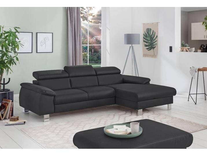 Polstergarnitur COTTA Komaris L-Form , schwarz, B:242cm, Sitzmöbel-Sets, Set bestehend aus: Ecksofa mit Kopfteilverstellung & Hocker von Cotta