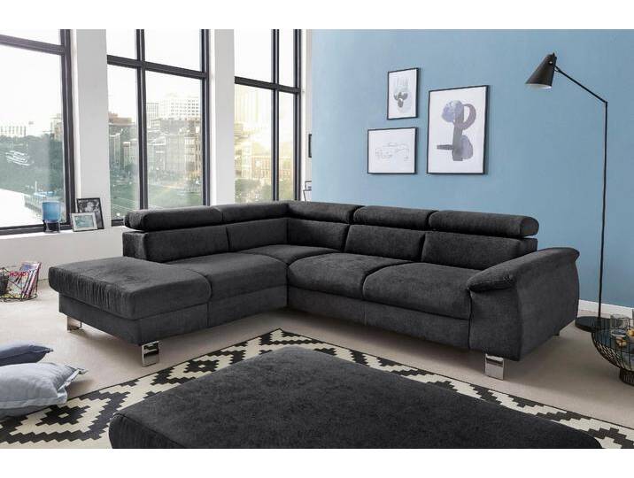 Polstergarnitur COTTA Komaris L-Form , schwarz, B:249cm, Sitzmöbel-Sets, Set bestehend aus: Ecksofa mit Kopfteilverstellung & Hocker von Cotta