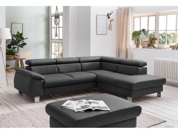 Polstergarnitur COTTA Komaris L-Form , schwarz, B:249cm, Sitzmöbel-Sets, Set bestehend aus: Ecksofa mit Kopfteilverstellung & Hocker von Cotta