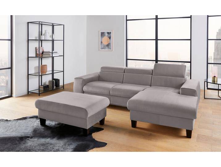 Polstergarnitur COTTA Morven L-Form , grau, B:244cm, Sitzmöbel-Sets, Set bestehend aus: Ecksofa mit Kopfteilverstellung & Hocker von Cotta