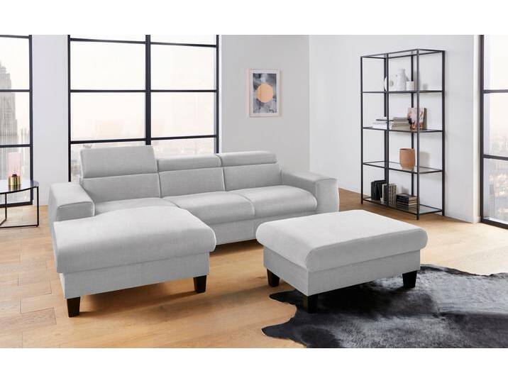 Polstergarnitur COTTA Morven L-Form , grau (light grau), B:244cm, Sitzmöbel-Sets, Set bestehend aus: Ecksofa mit Kopfteilverstellung & Hocker von Cotta