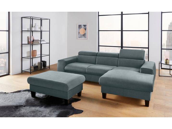 Polstergarnitur COTTA Morven L-Form , grau (niagara), B:244cm, Sitzmöbel-Sets, Set bestehend aus: Ecksofa mit Kopfteilverstellung & Hocker von Cotta