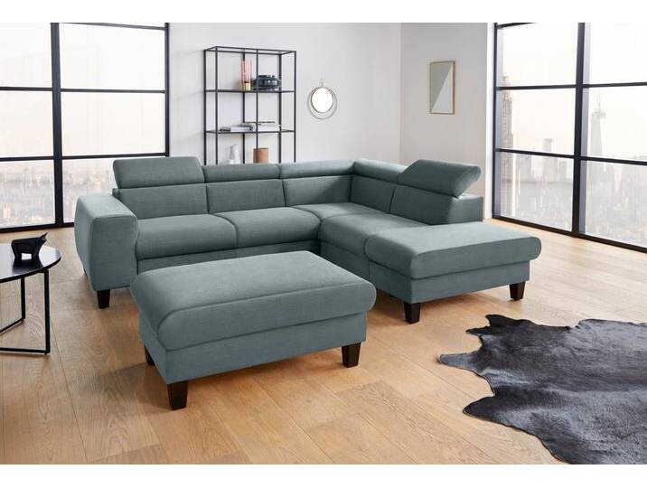 Polstergarnitur COTTA Morven L-Form , grau (niagara), B:249cm, Sitzmöbel-Sets, Set bestehend aus: Ecksofa mit Kopfteilverstellung & Hocker von Cotta