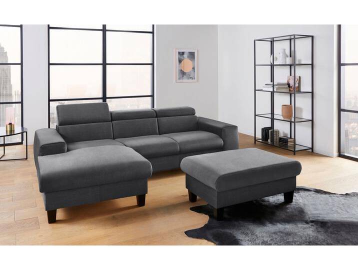 Polstergarnitur COTTA Morven L-Form , grau (schwarzgrau), B:244cm, Sitzmöbel-Sets, Set bestehend aus: Ecksofa mit Kopfteilverstellung & Hocker von Cotta
