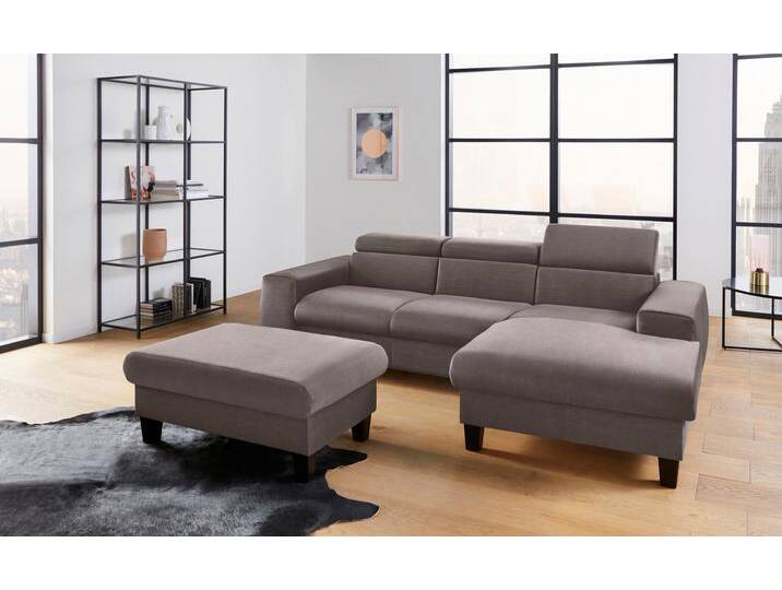 Polstergarnitur COTTA Morven L-Form , grau (taupe), B:244cm, Sitzmöbel-Sets, Set bestehend aus: Ecksofa mit Kopfteilverstellung & Hocker von Cotta
