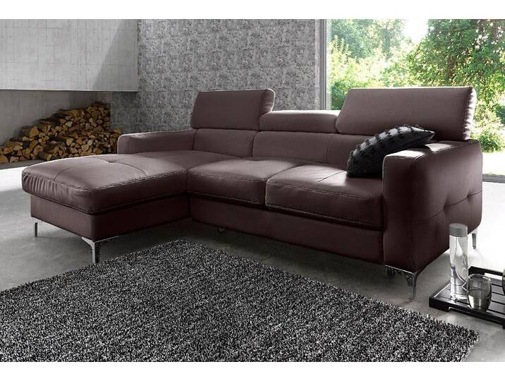 Polstergarnitur COTTA Sammy L-Form , braun, B:226cm, NaturLEDER (echtes Rindsleder), Rückseite mit Spannstoff bezogen, Sitzmöbel-Sets, Set bestehend aus: Ecksofa mit Kopfteilverstellung & Hocker von Cotta
