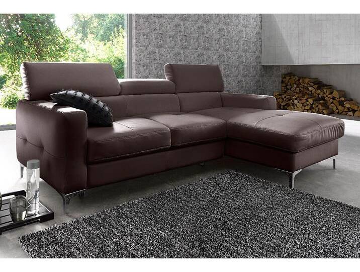 Polstergarnitur COTTA Sammy L-Form , braun, B:226cm, NaturLEDER (echtes Rindsleder), Rückseite mit Spannstoff bezogen, Sitzmöbel-Sets, Set bestehend aus: Ecksofa mit Kopfteilverstellung & Hocker von Cotta