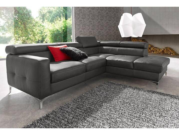 Polstergarnitur COTTA Sammy L-Form , grau (fango), B:239cm, Sitzmöbel-Sets, Set bestehend aus: Ecksofa mit Kopfteilverstellung & Hocker von Cotta