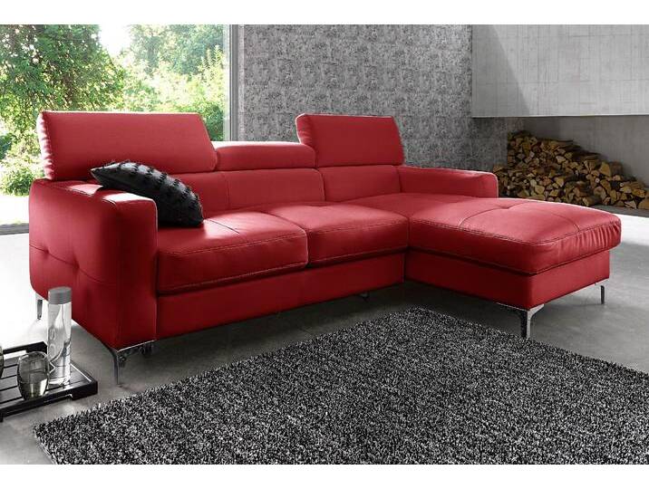 Polstergarnitur COTTA Sammy L-Form , rot, B:226cm, NaturLEDER (echtes Rindsleder), Rückseite mit Spannstoff bezogen, Sitzmöbel-Sets, Set bestehend aus: Ecksofa mit Kopfteilverstellung & Hocker von Cotta