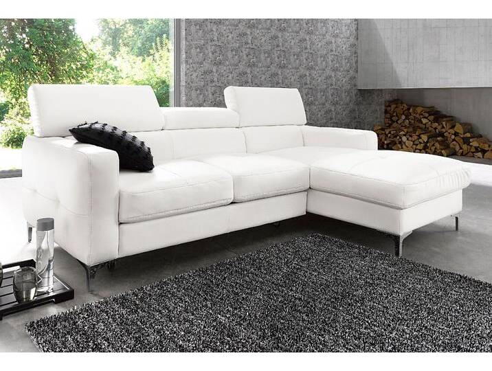 Polstergarnitur COTTA Sammy L-Form , weiß, B:226cm, NaturLEDER (echtes Rindsleder), Rückseite mit Spannstoff bezogen, Sitzmöbel-Sets, Set bestehend aus: Ecksofa mit Kopfteilverstellung & Hocker von Cotta