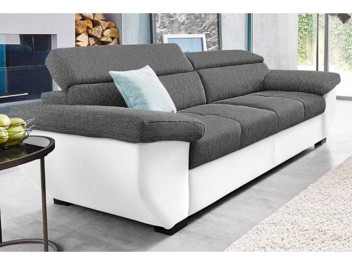Polstergarnitur COTTA Speedway , grau (weiß, grau), Kunstleder SOFTLUX-Struktur,mit Kopfteilverstellung, Sitzmöbel-Sets, Set bestehend aus: 2,5-Sitzer mit Kopfteilverstellung & Hocker von Cotta