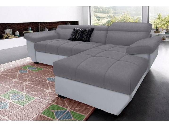 Polstergarnitur COTTA Speedway L-Form , grau (grau, grau), Kunstleder SOFTLUX-Luxus-Microfaser, ohne Bettfunktion-ohne Bettkasten-mit Kopfteilverstellung + Recamiere rechts, Sitzmöbel-Sets, Set bestehend aus: Ecksofa mit Kopfteilverstellung & Hocker von Cotta