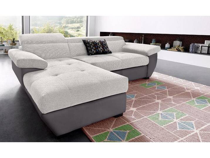 Polstergarnitur COTTA Speedway L-Form , lila (fango, pearl), Kunstleder SOFTLUX-Struktur,mit Bettfunktion-mit Bettkasten-mit Kopfteilverstellung + Recamiere links, Sitzmöbel-Sets, Set bestehend aus: Ecksofa mit Kopfteilverstellung & Hocker von Cotta