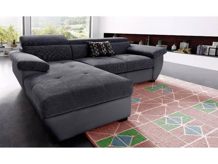 Polstergarnitur COTTA Speedway L-Form , schwarz (schwarz, schwarz), Kunstleder SOFTLUX-Struktur,mit Bettfunktion-mit Bettkasten-mit Kopfteilverstellung + Recamiere links, Sitzmöbel-Sets, Set bestehend aus: Ecksofa mit Kopfteilverstellung & Hocker von Cotta