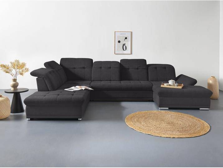 Wohnlandschaft COTTA Holiday U-Form mit Sitztiefen-, Armteil- und Kopfteilverstellung , schwarz, B:386cm H:86cm T:265cm, 100% Polyester, Sofas, wahlweise mit Bettfunktion & Bettkasten von Cotta
