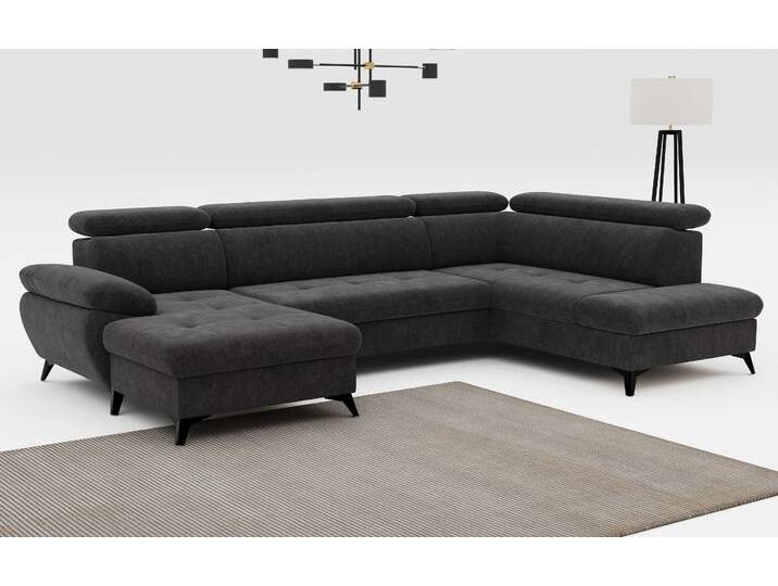 Wohnlandschaft COTTA Hudson U-Form , braun (mud), B:324cm T:207cm, Sofas, mit Kopfteilverstellung, wahlweise mit Bettfunktion & Bettkasten von Cotta