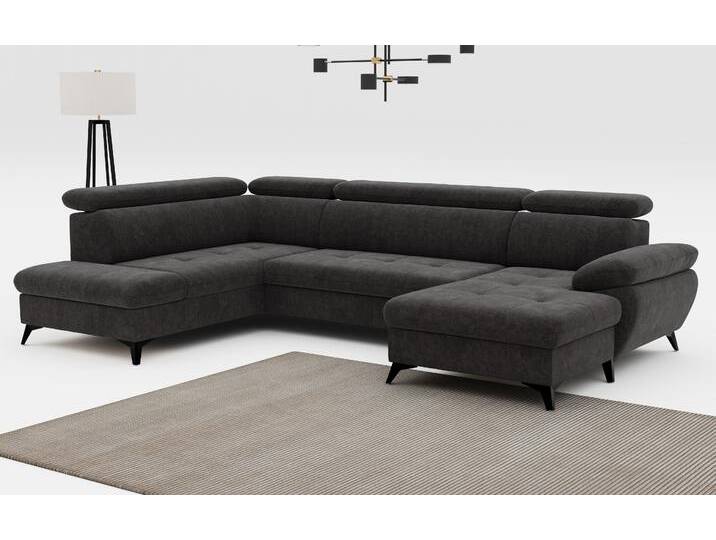 Wohnlandschaft COTTA Hudson U-Form , braun (mud), B:324cm T:207cm, Sofas, mit Kopfteilverstellung, wahlweise mit Bettfunktion & Bettkasten von Cotta