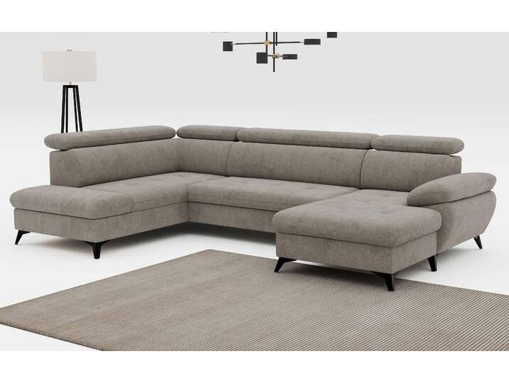 Wohnlandschaft COTTA Hudson U-Form , grau (elephant), B:324cm T:207cm, Sofas, mit Kopfteilverstellung, wahlweise mit Bettfunktion & Bettkasten von Cotta