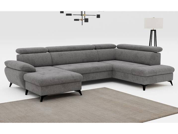 Wohnlandschaft COTTA Hudson U-Form , grau (mouse), B:324cm T:207cm, Sofas, mit Kopfteilverstellung, wahlweise mit Bettfunktion & Bettkasten von Cotta