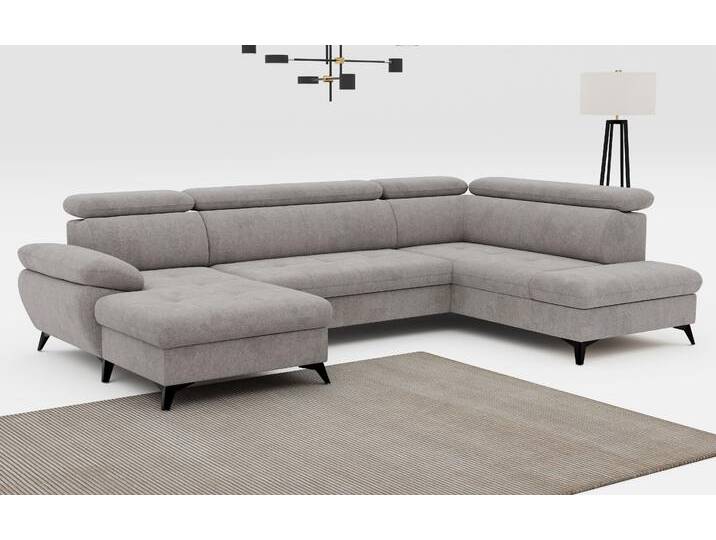 Wohnlandschaft COTTA Hudson U-Form , grau (stone), B:324cm T:207cm, Sofas, mit Kopfteilverstellung, wahlweise mit Bettfunktion & Bettkasten von Cotta