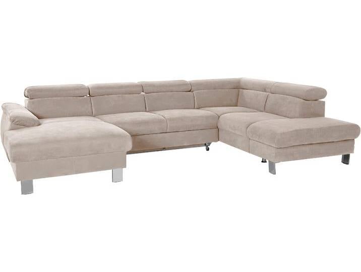 Wohnlandschaft COTTA Komaris U-Form mit Kopfteilverstellung , beige, B:320cm, Microfaser PRIMABELLE (100% Polyester), Kunstleder SOFTLUX, Feinstruktur (100% Polyester), Kunstleder SOFTLUX/Struktur (100% Polyester), NaturLEDER, Sofas, wahlweise mit Bettfunktion, Bettkasten & Beleuchtung von Cotta