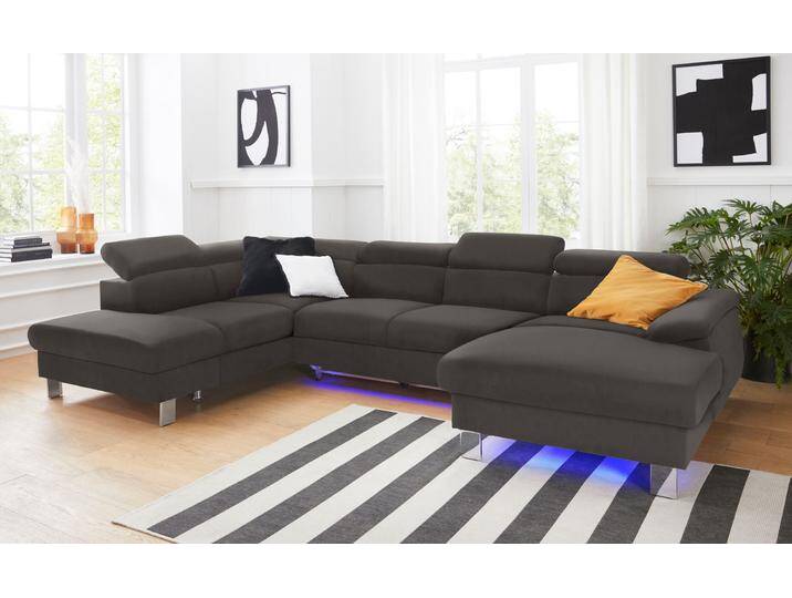 Wohnlandschaft COTTA Komaris U-Form, B: 320 cm , braun, B:320cm, Microfaser PRIMABELLE (100% Polyester);Kunstleder SOFTLUX;Feinstruktur (100% Polyester);Kunstleder SOFTLUX/Struktur (100% Polyester);NaturLEDER, Sofas, mit Kopfteilverstellung, optional Bettfunktion, Bettkasten & Licht von Cotta