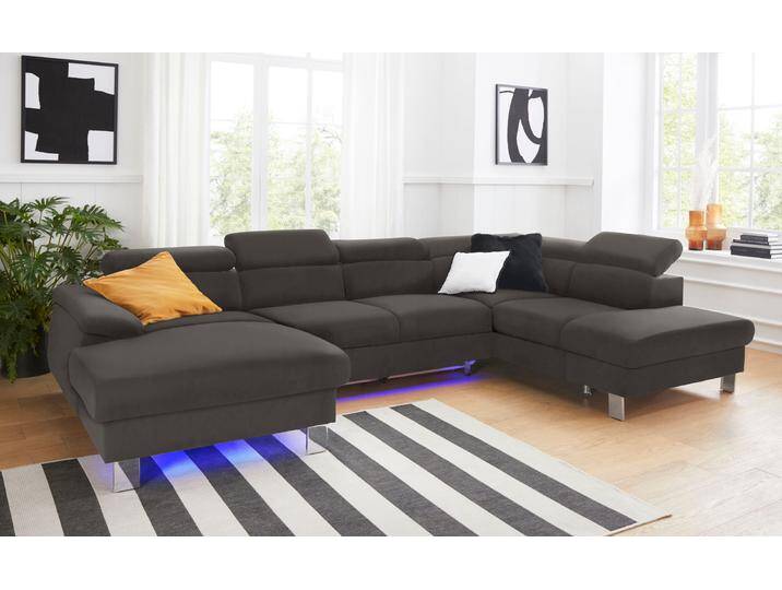 Wohnlandschaft COTTA Komaris U-Form mit Kopfteilverstellung , braun, B:320cm, Microfaser PRIMABELLE (100% Polyester), Kunstleder SOFTLUX, Feinstruktur (100% Polyester), Kunstleder SOFTLUX/Struktur (100% Polyester), NaturLEDER, Sofas, wahlweise mit Bettfunktion, Bettkasten & Beleuchtung von Cotta