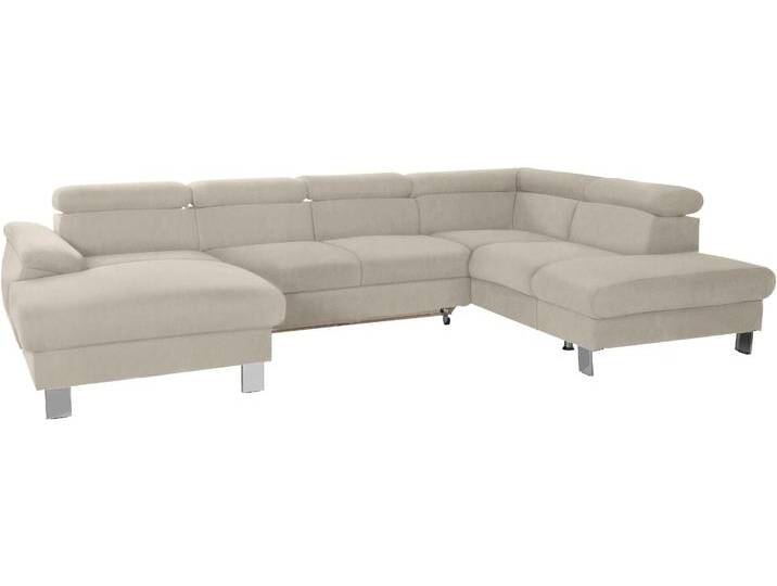 Wohnlandschaft COTTA Komaris U-Form mit Kopfteilverstellung , grau, B:320cm, Microfaser PRIMABELLE (100% Polyester), Kunstleder SOFTLUX, Feinstruktur (100% Polyester), Kunstleder SOFTLUX/Struktur (100% Polyester), NaturLEDER, Sofas, wahlweise mit Bettfunktion, Bettkasten & Beleuchtung von Cotta