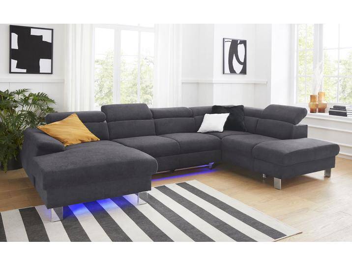 Wohnlandschaft COTTA Komaris U-Form, B: 320 cm , grau, B:320cm, Microfaser PRIMABELLE (100% Polyester);Kunstleder SOFTLUX;Feinstruktur (100% Polyester);Kunstleder SOFTLUX/Struktur (100% Polyester);NaturLEDER, Sofas, mit Kopfteilverstellung, optional Bettfunktion, Bettkasten & Licht von Cotta