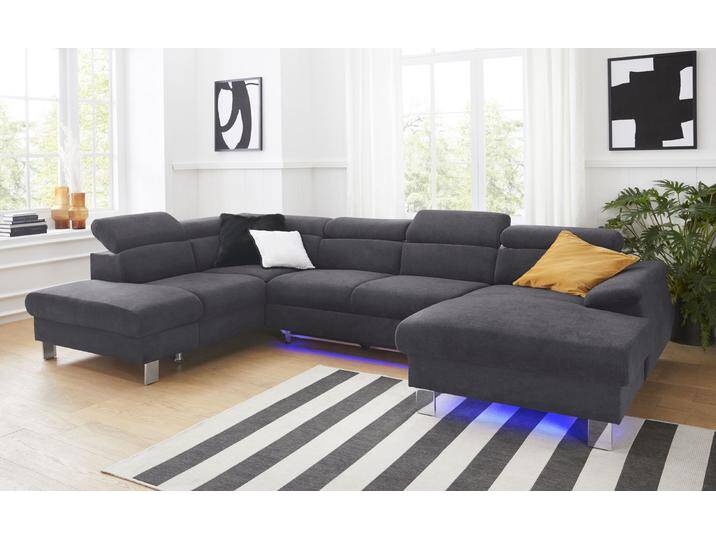Wohnlandschaft COTTA Komaris U-Form mit Kopfteilverstellung , grau, B:320cm, Microfaser PRIMABELLE (100% Polyester), Kunstleder SOFTLUX, Feinstruktur (100% Polyester), Kunstleder SOFTLUX/Struktur (100% Polyester), NaturLEDER, Sofas, wahlweise mit Bettfunktion, Bettkasten & Beleuchtung von Cotta