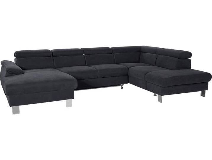 Wohnlandschaft COTTA Komaris U-Form mit Kopfteilverstellung , grau (lava), B:320cm, Microfaser PRIMABELLE (100% Polyester), Kunstleder SOFTLUX, Feinstruktur (100% Polyester), Kunstleder SOFTLUX/Struktur (100% Polyester), NaturLEDER, Sofas, wahlweise mit Bettfunktion, Bettkasten & Beleuchtung von Cotta