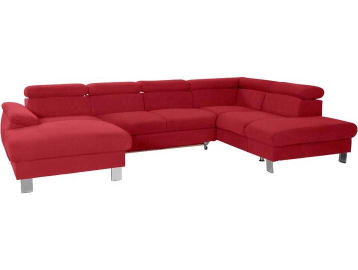 Wohnlandschaft COTTA Komaris U-Form mit Kopfteilverstellung , rot, B:320cm, Microfaser PRIMABELLE (100% Polyester), Kunstleder SOFTLUX, Feinstruktur (100% Polyester), Kunstleder SOFTLUX/Struktur (100% Polyester), NaturLEDER, Sofas, wahlweise mit Bettfunktion, Bettkasten & Beleuchtung von Cotta