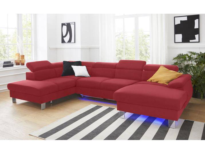 Wohnlandschaft COTTA Komaris U-Form, B: 320 cm , rot, B:320cm, Microfaser PRIMABELLE (100% Polyester);Kunstleder SOFTLUX;Feinstruktur (100% Polyester);Kunstleder SOFTLUX/Struktur (100% Polyester);NaturLEDER, Sofas, mit Kopfteilverstellung, optional Bettfunktion, Bettkasten & Licht von Cotta