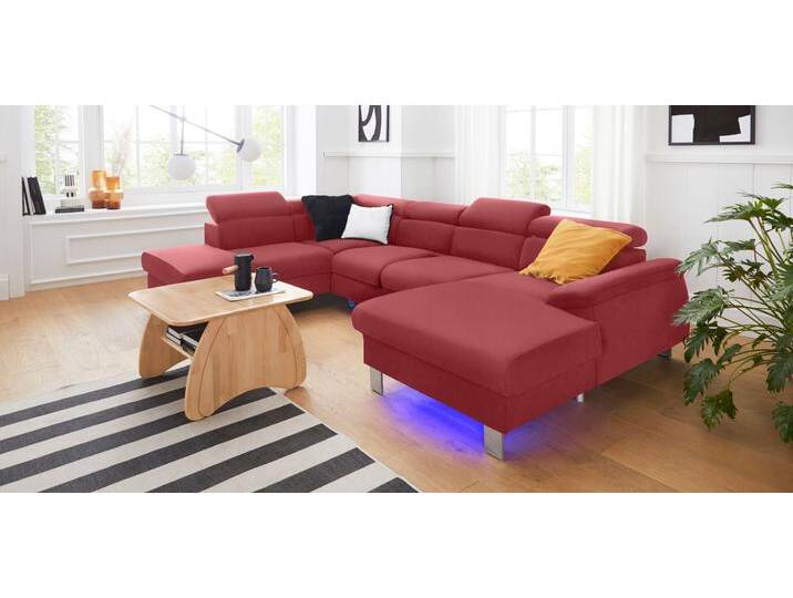 Wohnlandschaft COTTA Komaris U-Form, B: 320 cm , rot, B:320cm, Microfaser PRIMABELLE (100% Polyester);Kunstleder SOFTLUX;Feinstruktur (100% Polyester);Kunstleder SOFTLUX/Struktur (100% Polyester);NaturLEDER, Sofas, mit Kopfteilverstellung, optional Bettfunktion, Bettkasten & Licht von Cotta