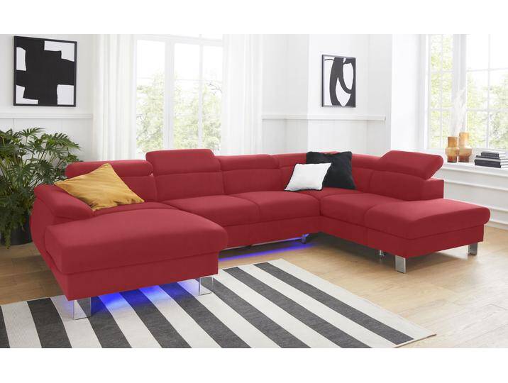 Wohnlandschaft COTTA Komaris U-Form, B: 320 cm , rot, B:320cm, Microfaser PRIMABELLE (100% Polyester);Kunstleder SOFTLUX;Feinstruktur (100% Polyester);Kunstleder SOFTLUX/Struktur (100% Polyester);NaturLEDER, Sofas, mit Kopfteilverstellung, optional Bettfunktion, Bettkasten & Licht von Cotta