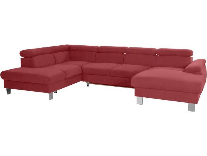 Wohnlandschaft COTTA Komaris U-Form mit Kopfteilverstellung , rot, B:320cm, Microfaser PRIMABELLE (100% Polyester), Kunstleder SOFTLUX, Feinstruktur (100% Polyester), Kunstleder SOFTLUX/Struktur (100% Polyester), NaturLEDER, Sofas, wahlweise mit Bettfunktion, Bettkasten & Beleuchtung von Cotta