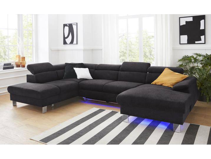 Wohnlandschaft COTTA Komaris U-Form mit Kopfteilverstellung , schwarz, B:320cm, Microfaser PRIMABELLE (100% Polyester), Kunstleder SOFTLUX, Feinstruktur (100% Polyester), Kunstleder SOFTLUX/Struktur (100% Polyester), NaturLEDER, Sofas, wahlweise mit Bettfunktion, Bettkasten & Beleuchtung von Cotta
