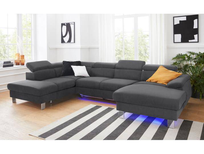 Wohnlandschaft COTTA Komaris U-Form mit Kopfteilverstellung , schwarz, B:320cm, Microfaser PRIMABELLE (100% Polyester), Kunstleder SOFTLUX, Feinstruktur (100% Polyester), Kunstleder SOFTLUX/Struktur (100% Polyester), NaturLEDER, Sofas, wahlweise mit Bettfunktion, Bettkasten & Beleuchtung von Cotta