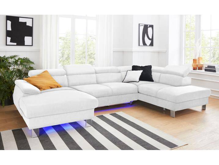 Wohnlandschaft COTTA Komaris U-Form, B: 320 cm , weiß, B:320cm, Microfaser PRIMABELLE (100% Polyester);Kunstleder SOFTLUX;Feinstruktur (100% Polyester);Kunstleder SOFTLUX/Struktur (100% Polyester);NaturLEDER, Sofas, mit Kopfteilverstellung, optional Bettfunktion, Bettkasten & Licht von Cotta