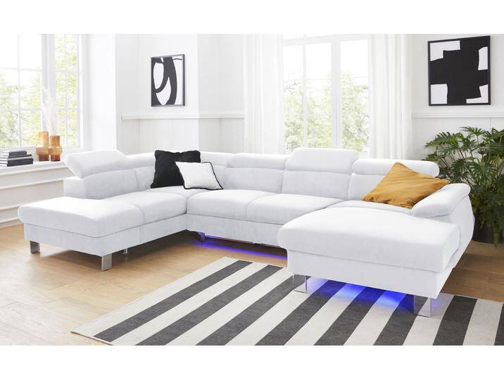 Wohnlandschaft COTTA Komaris U-Form mit Kopfteilverstellung , weiß, B:320cm, Microfaser PRIMABELLE (100% Polyester), Kunstleder SOFTLUX, Feinstruktur (100% Polyester), Kunstleder SOFTLUX/Struktur (100% Polyester), NaturLEDER, Sofas, wahlweise mit Bettfunktion, Bettkasten & Beleuchtung von Cotta