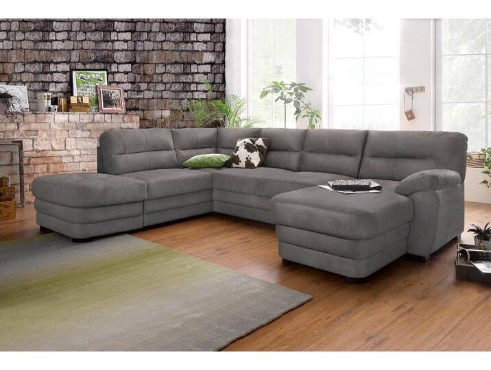 Wohnlandschaft COTTA Royale U-Form , grau, B:316cm H:90cm T:93cm, Luxus-Kunstleder, frei im Raum stellbar;Luxus-Microfaser (100% Polyester), frei im Raum stellbar;NaturLEDER (echtes Rindsleder) in Sitz und Rücken. Die Rückseiten sind mit Spannstoff bezogen;Kunstleder SOFTLUX, frei im Raum stellbar, Sofas, wahlweise mit Bettfunktion von Cotta