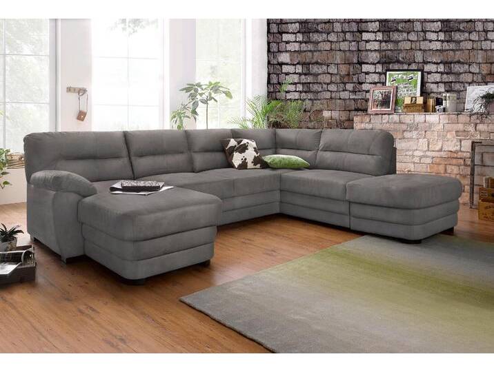 Wohnlandschaft COTTA Royale U-Form , grau, B:316cm H:90cm T:93cm, Luxus-Kunstleder, frei im Raum stellbar, Luxus-Microfaser (100% Polyester), frei im Raum stellbar, NaturLEDER (echtes Rindsleder) in Sitz und Rücken. Die Rückseiten sind mit Spannstoff bezogen, Kunstleder SOFTLUX, frei im Raum stellbar, Sofas, wahlweise mit Bettfunktion von Cotta