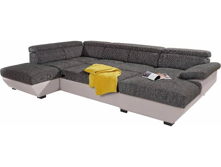 Wohnlandschaft COTTA Speedway U-Form , beige (sand, schoko), B:332cm H:79cm T:102cm, Kunstleder SOFTLUX / Luxus-Microfaser (100% Polyester), Flachgewebe (100% Polyester) / Struktur fein ( 100% Polyester), Kunstleder SOFTLUX / Struktur (100% Polyester), Sofas, mit Kopfteilverstellung, wahlweise mit Bettfunktion & Bettkasten von Cotta