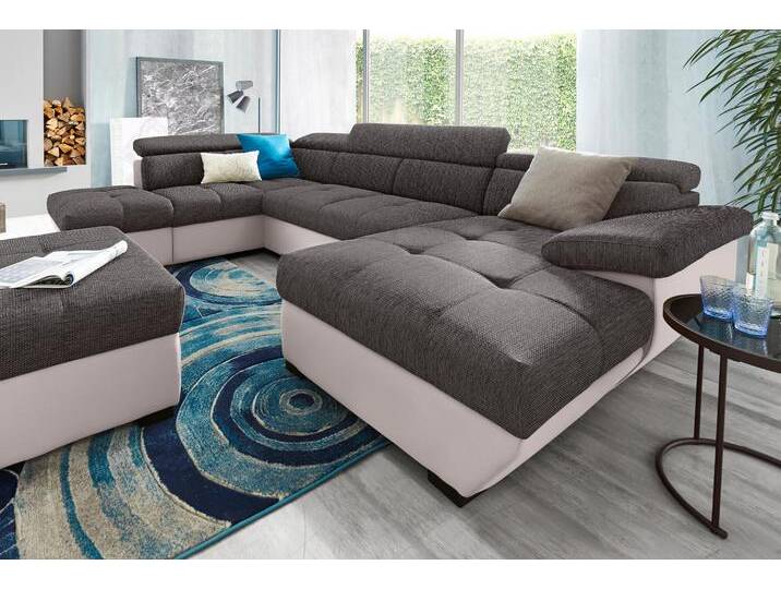 Wohnlandschaft COTTA Speedway U-Form , beige (sand, schoko), B:332cm H:79cm T:102cm, Kunstleder SOFTLUX / Luxus-Microfaser (100% Polyester), Flachgewebe (100% Polyester) / Struktur fein ( 100% Polyester), Kunstleder SOFTLUX / Struktur (100% Polyester), Sofas, mit Kopfteilverstellung, wahlweise mit Bettfunktion & Bettkasten von Cotta