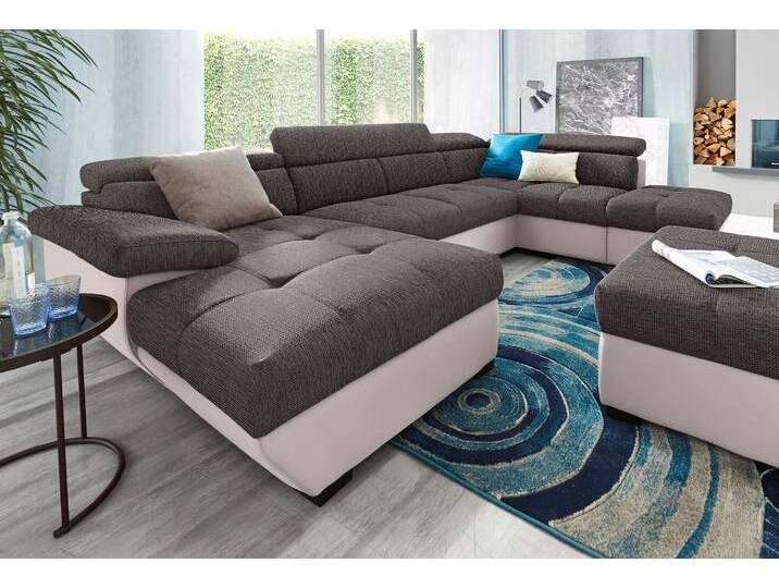Wohnlandschaft COTTA Speedway U-Form , beige (sand, schoko), B:332cm H:79cm T:102cm, Kunstleder SOFTLUX / Luxus-Microfaser (100% Polyester), Flachgewebe (100% Polyester) / Struktur fein ( 100% Polyester), Kunstleder SOFTLUX / Struktur (100% Polyester), Sofas, mit Kopfteilverstellung, wahlweise mit Bettfunktion & Bettkasten von Cotta
