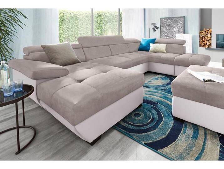 Wohnlandschaft COTTA Speedway U-Form , braun (schlamm, schlamm), B:332cm H:79cm T:102cm, Kunstleder SOFTLUX / Luxus-Microfaser (100% Polyester), Flachgewebe (100% Polyester) / Struktur fein ( 100% Polyester), Kunstleder SOFTLUX / Struktur (100% Polyester), Sofas, mit Kopfteilverstellung, wahlweise mit Bettfunktion & Bettkasten von Cotta