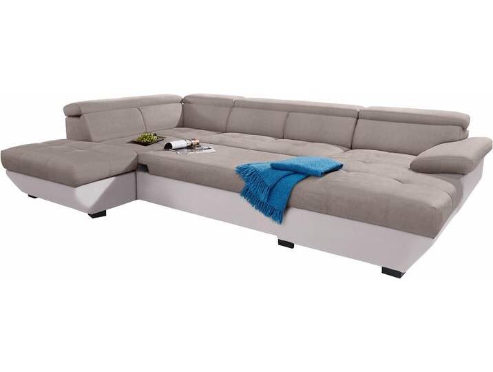 Wohnlandschaft COTTA Speedway U-Form , braun (schlamm, schlamm), B:332cm H:79cm T:102cm, Kunstleder SOFTLUX / Luxus-Microfaser (100% Polyester), Flachgewebe (100% Polyester) / Struktur fein ( 100% Polyester), Kunstleder SOFTLUX / Struktur (100% Polyester), Sofas, mit Kopfteilverstellung, wahlweise mit Bettfunktion & Bettkasten von Cotta