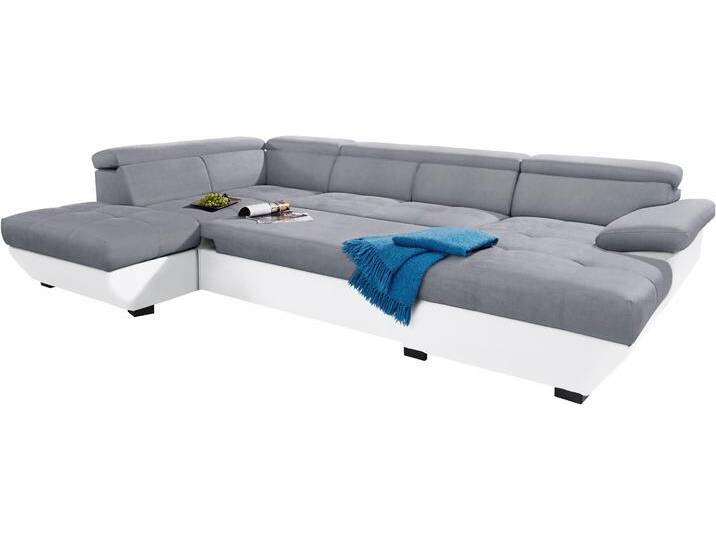 Wohnlandschaft COTTA Speedway U-Form , grau (weiß, grau), B:332cm H:79cm T:102cm, Kunstleder SOFTLUX / Luxus-Microfaser (100% Polyester), Flachgewebe (100% Polyester) / Struktur fein ( 100% Polyester), Kunstleder SOFTLUX / Struktur (100% Polyester), Sofas, mit Kopfteilverstellung, wahlweise mit Bettfunktion & Bettkasten, Topseller von Cotta